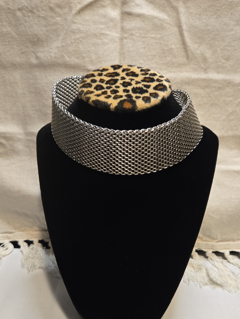 Silver Mesh Choker Necklace Wide Metal Collar Statement Jewelry